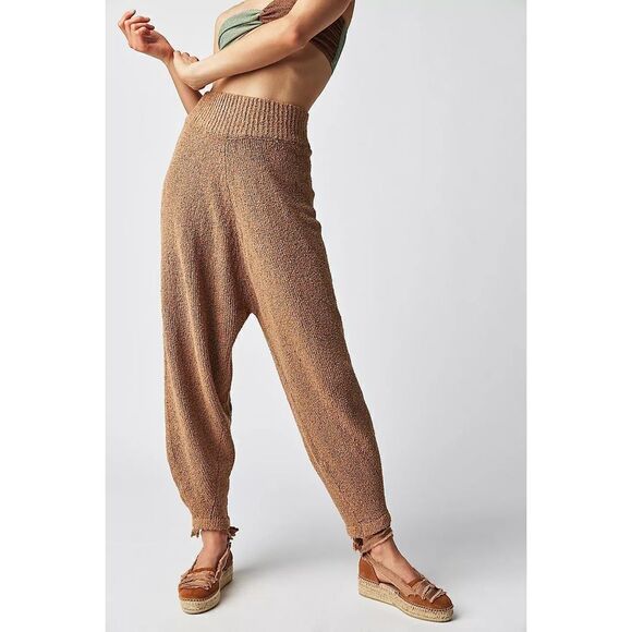 New Free  People x Zulu & Zephyr Almond Cotton Blend Knit Pants Size 8 - Picture 2 of 10